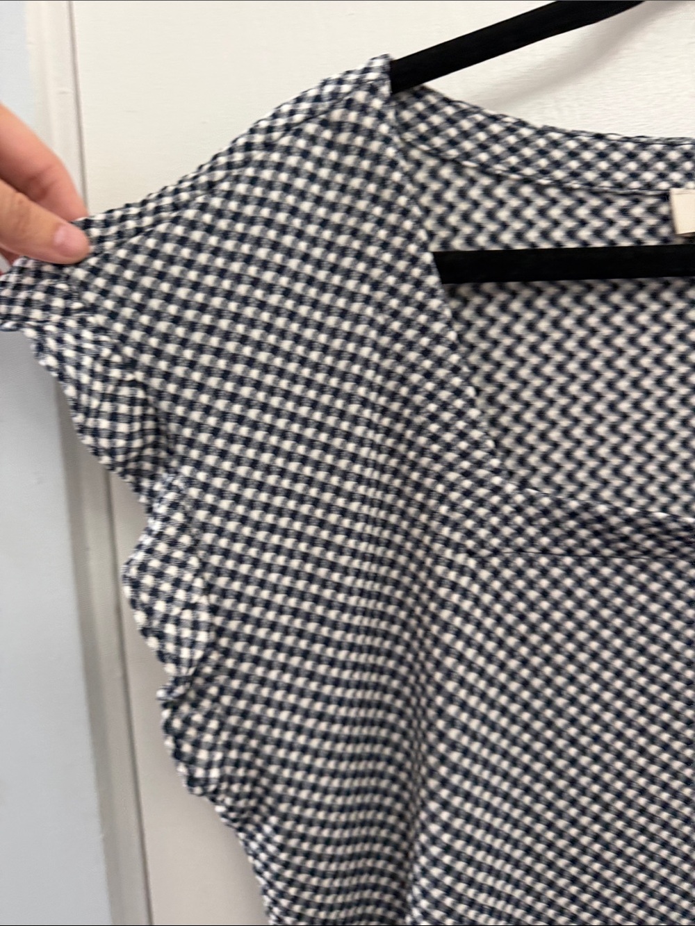 LOFT Outlet Navy and White Gingham Blouse - Picture 4 of 10